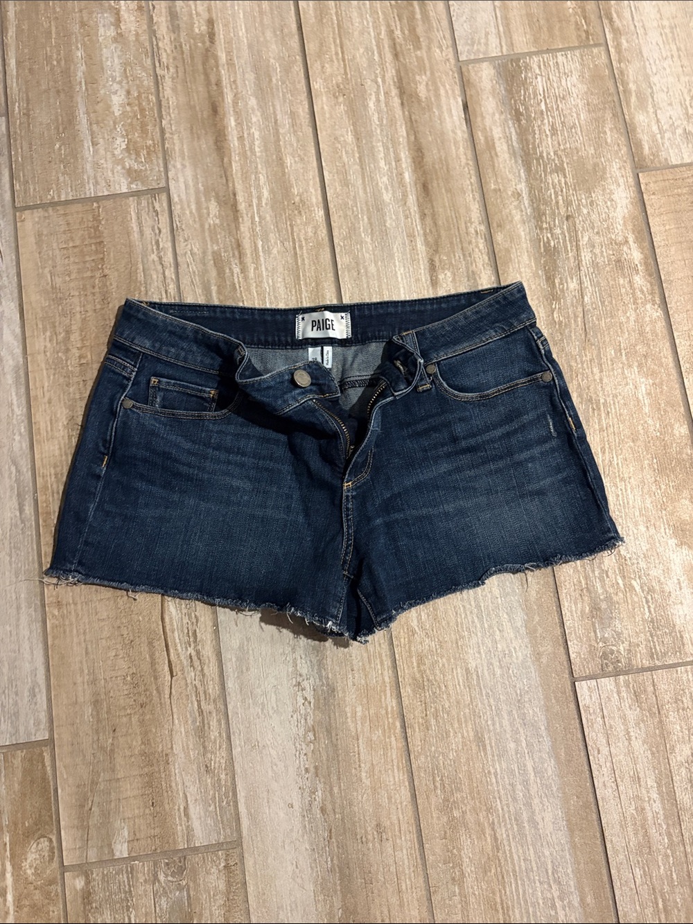 PAIGE Indigo Dark Wash Denim Cutoff Shorts